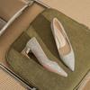 5550 High Heels Women's Spring 2025 New Pointed Crystal Wedding Shoes Versatile Light Mouth Thick Heel Temperament Single Shoes