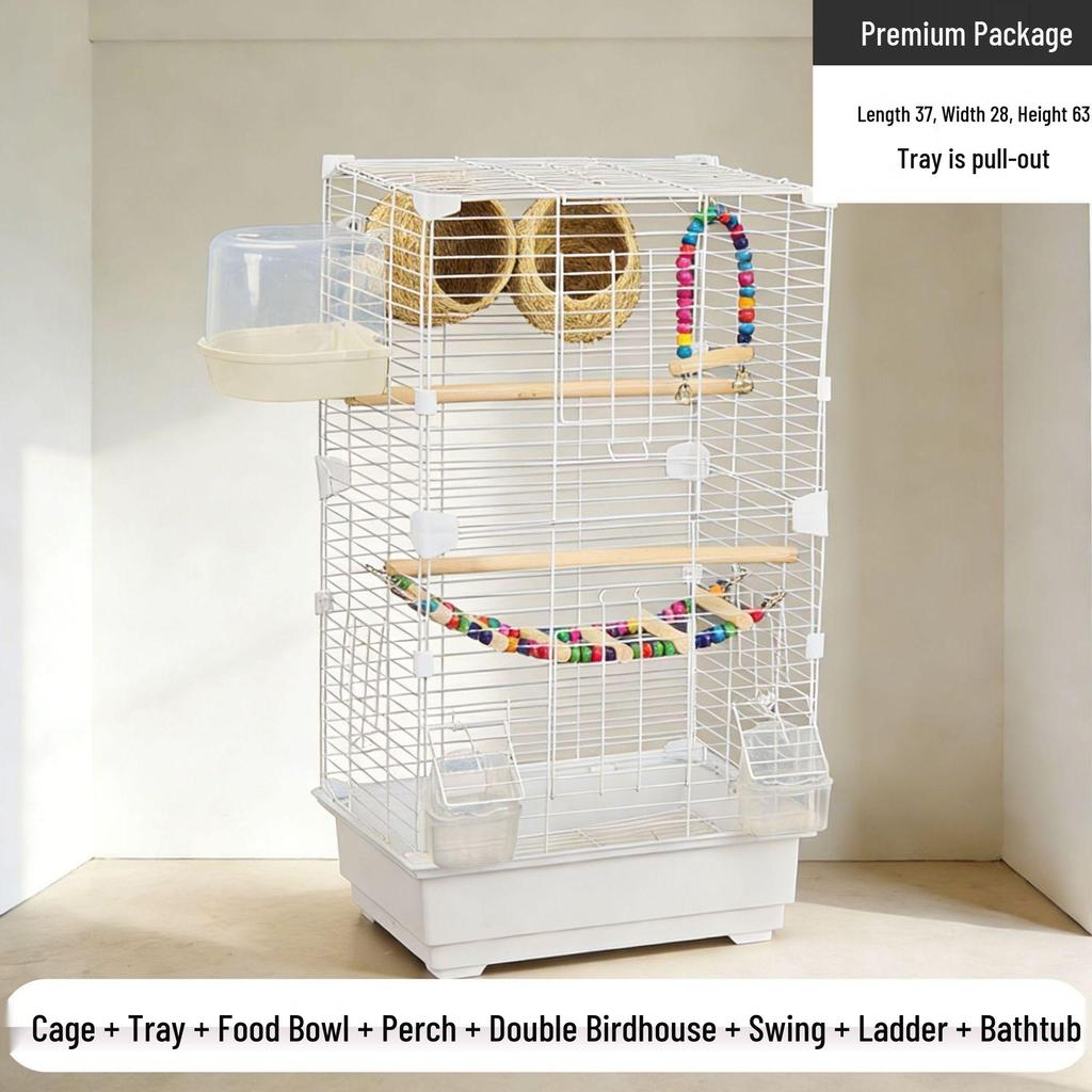 Deluxe Horizontal Wire Parrot Cage for Budgerigars - Anti-Splash Design