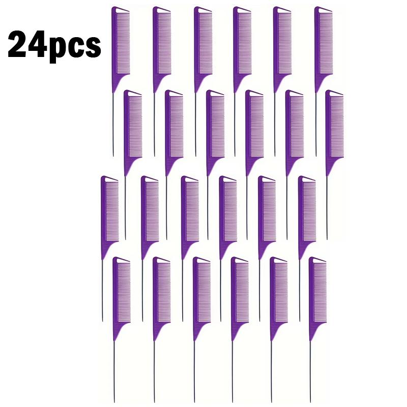 12pcs/24pcs Rat Tail Comb with Stainless Steel Pintail Heat Resistant Carbon Fiber Tooth Hair Styling Hairdressing Comb Tools