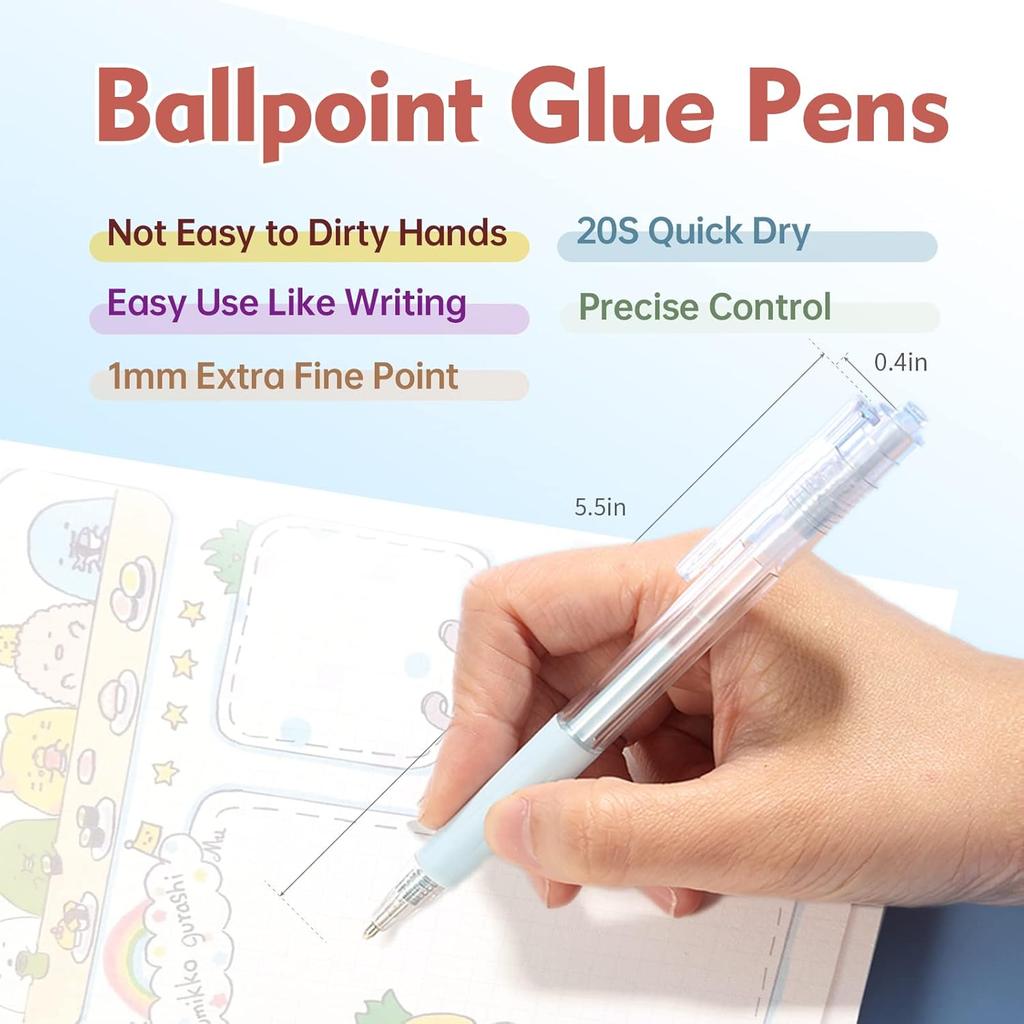 6 Pcs Quick Dry Glue Pens with 12 Refills, Apply Glue Like Writing, Easy Use Precise Control, for Crafting, Scrapbooking, Making