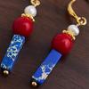 Boucles d'oreilles faites main rouge et bleu en pierres et perles - Style ethnique rétro