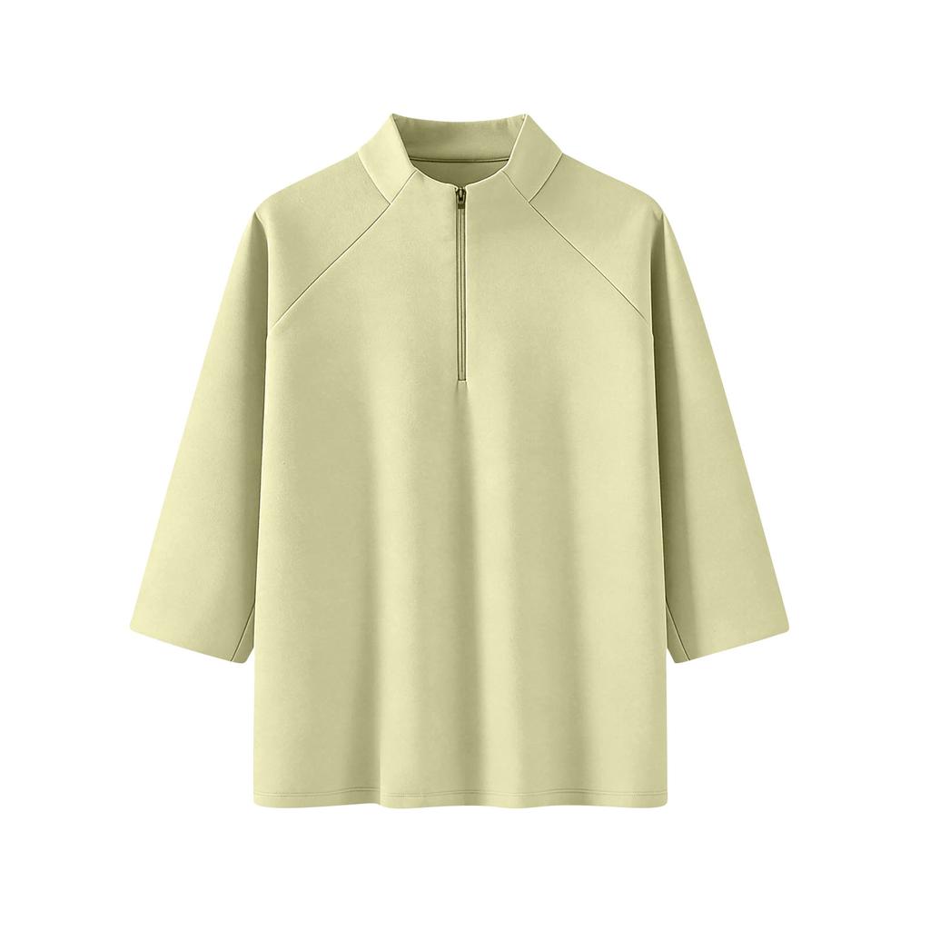 Women's Mock Neck, Zip,up, Color, 3/4 Sleeve Top