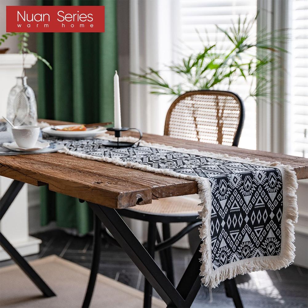 1 Stück Nuan Serie Modische Kunst bedruckte Tischflagge mit Quastenkante Weicher Tischläufer für für Esstischdeko Küche für Heimtisch Heimdeko