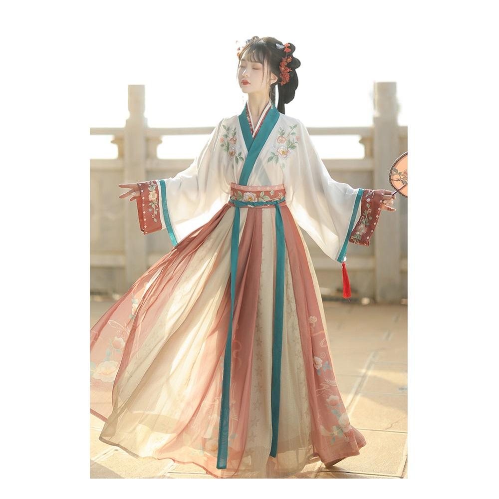 Chinese Original Hanfu Daily Suit Of Wei And Jin Dynasty Style Embroidered Cross-neck Waist-length One-piece Skirt Daily Suit Of Wei And Jin Dynasty