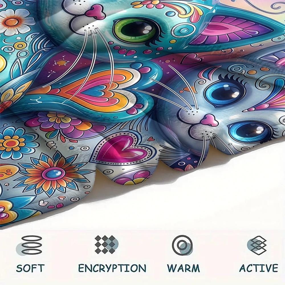 1PC Cat Styles Print FlAannel Blanket, High quality Comfortable for All Seasons, Home Decor, Warmth and Comfort