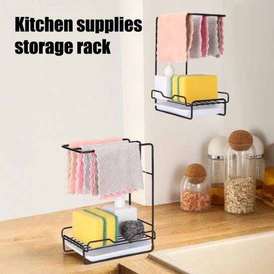 Kitchen Storage Rack Wall-Mounted Design Space-Saving Installation No-Hole Punching Sponge Towel