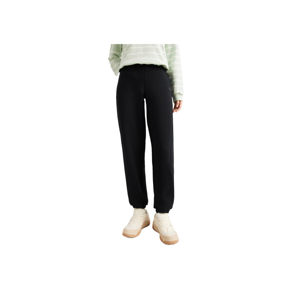 Li Ning Sports Lifestyle Series Solid Color Mid Waist Elastic Versatile Fleece Lined Warm Tapered Knit Joggers Women Joggers AKLVA02-4