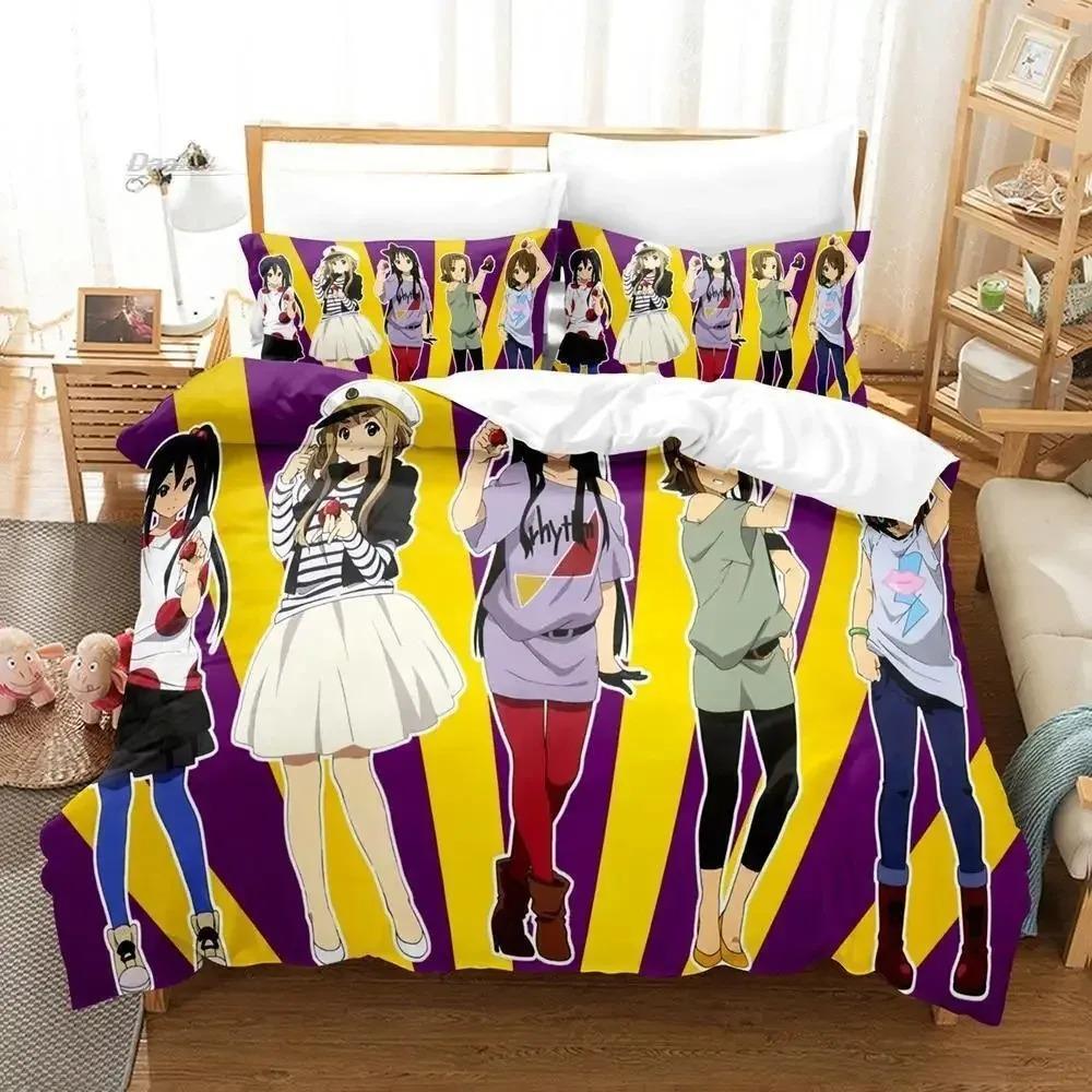 Kawaii K-ON! Bettwäsche-Set Einzelbett Twin Full Queen King Size Bettset Erwachsener Kind Schlafzimmer Bettbezug-Sets 3D-Druck Anime Bettlaken-Set