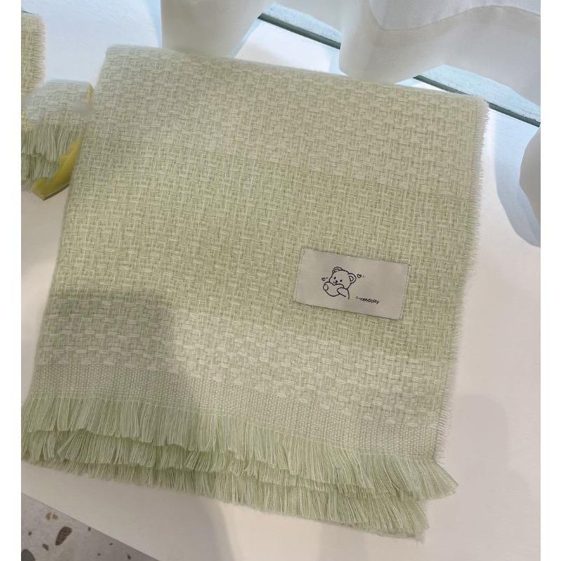 Korean Style New Winter Scarf Warm Imitation Cashmere Tassel Cute Bear Logo Scarf Fashionable and Versatile Women's Shawl