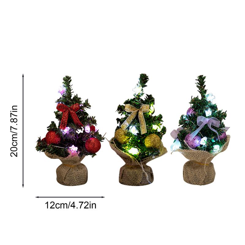 Small Christmas Tree With Lights 3 Pieces Artificial Plant With Burlap Base Little Christmas Tree For Bookshelf Birthday Party