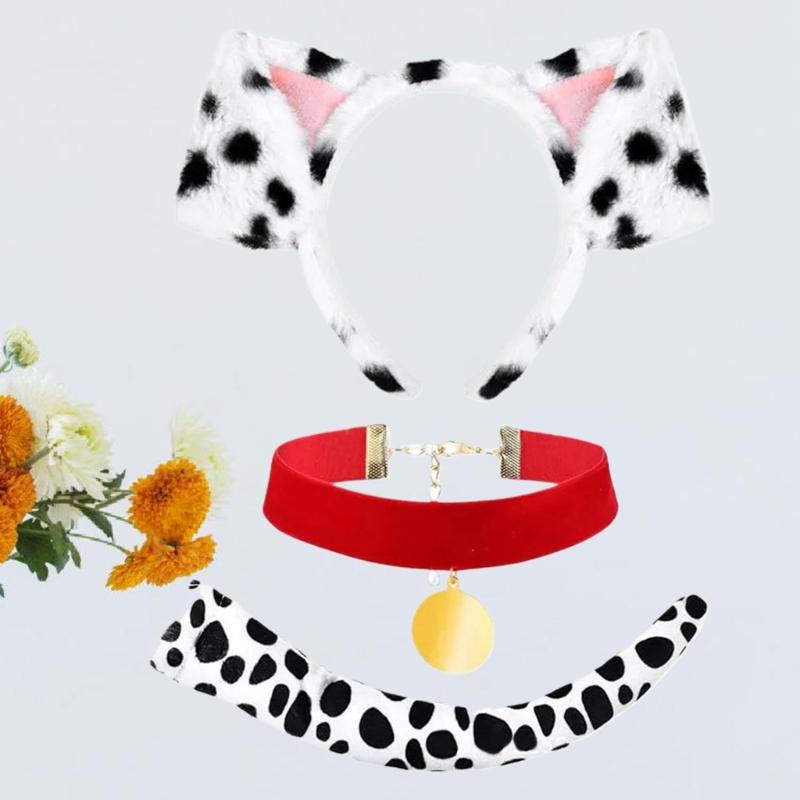 3 Stück Hundekostüm-Zubehör Halloween Hundekostüm beinhaltet Hundeohren Stirnband, Schwanz, Hundehalsband für Kind Erwachsener Cosplay