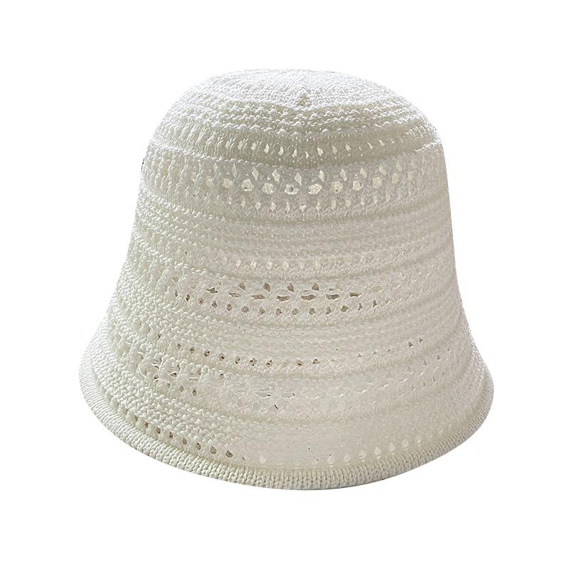 Knitted Hollow Bucket Hat Women's Summer New Solid Color Breathable Sunscreen Sunshade Bucket Basin Hat Sun Hat