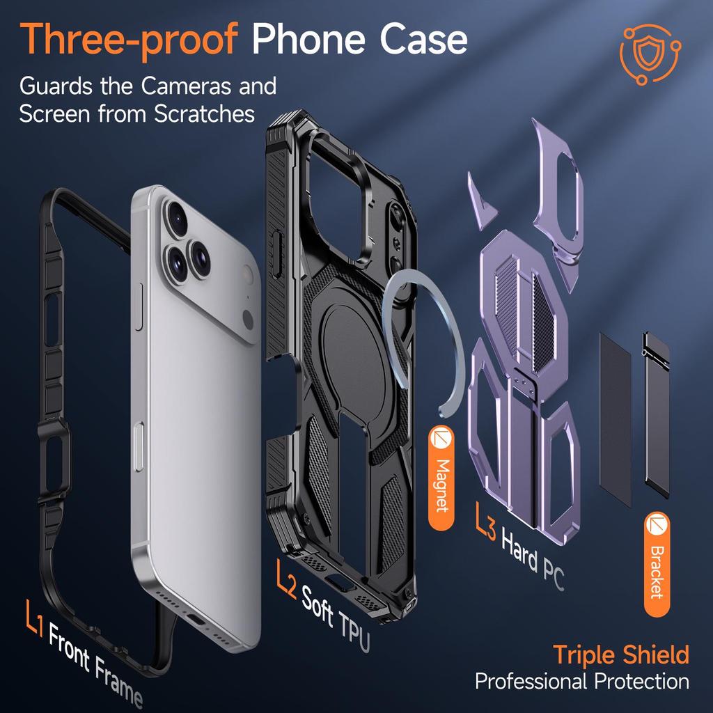 Military-Grade Drop-Proof Phone Case with Stand for Apple 17 Pro Max and 16 Pro Max