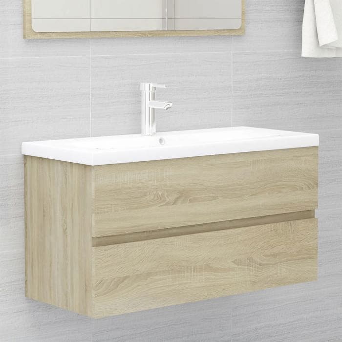 VidaXL Armoire d'Évier et Lavabo Intégré, Meuble d'Évier avec Rangement, Armoire de Lavabo de Toilette Salle de Bain, Chêne 3071561