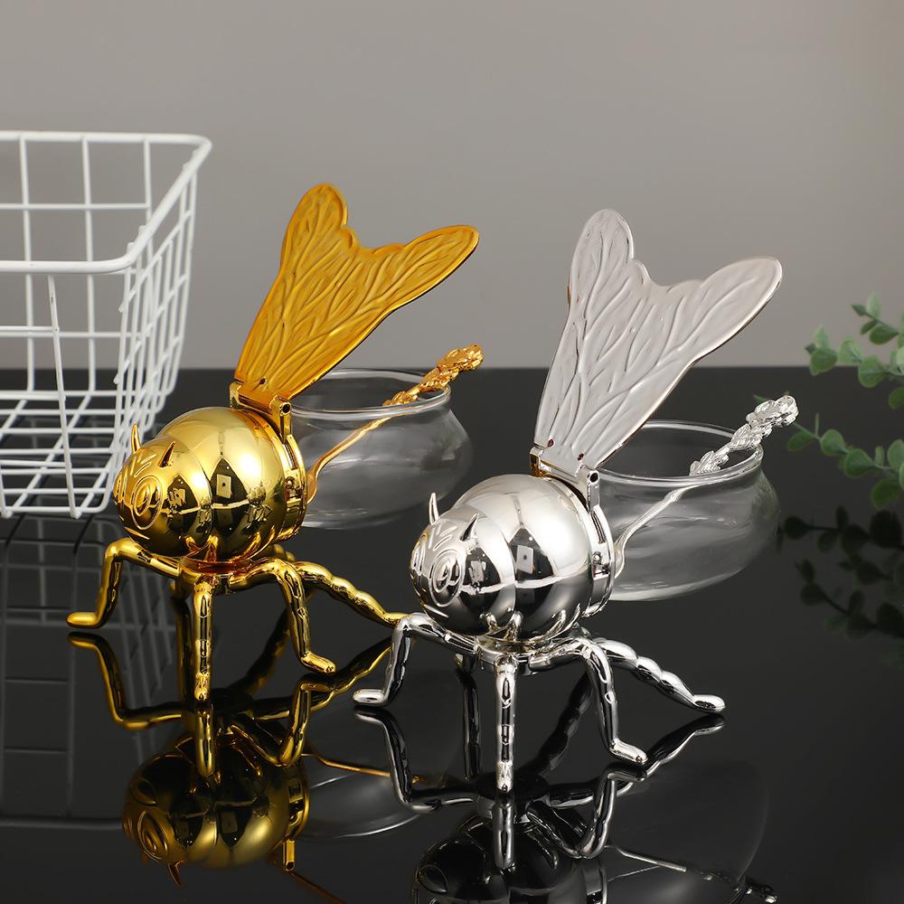 Bee Shape Honey Storage Dispense Container With Spoon Ornament Spice Seasoning Jar Home Kitchen Tool
