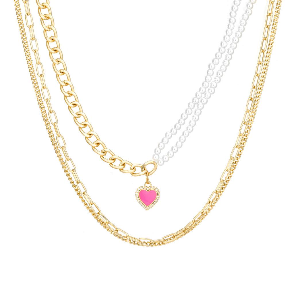 Elegant Alloy Heart Shaped Pendant Necklace With Trendy Pearl Accents For Women