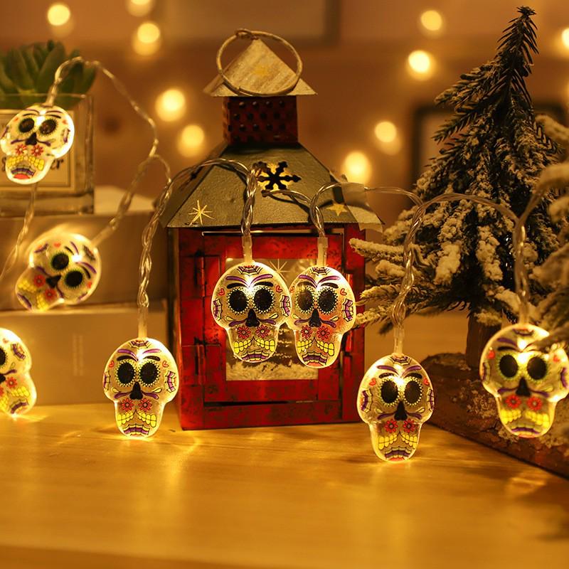 Halloween LED String Lights: Colorful Skull, Bat, Tombstone, and Pumpkin Decorations