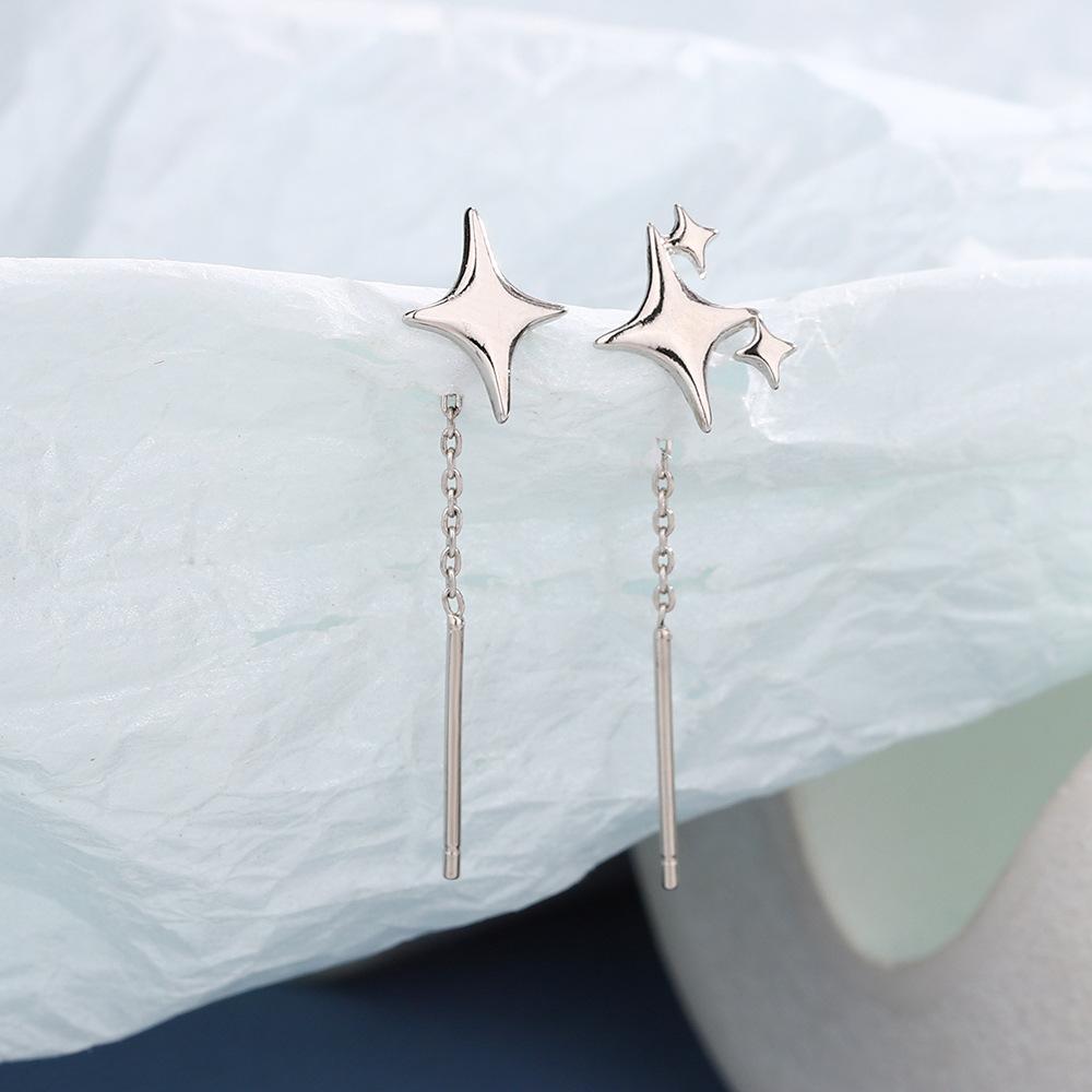 925 Silver Star Earring for Women Girl Simple Tassels Chain Fashion Office Jewelry Gift
