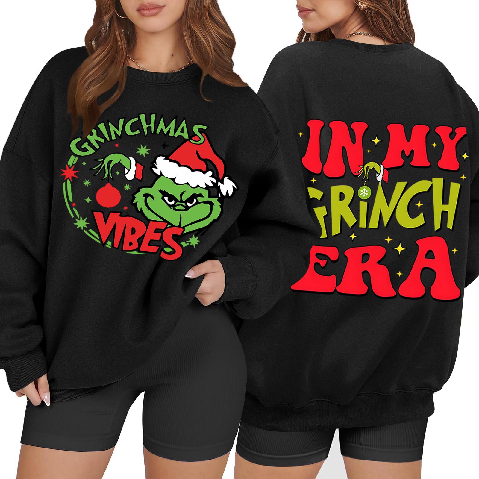 

Women s Casual Fashion Long Sleeve Christmas Printed Round Neck Sweatshirt Top L чорний