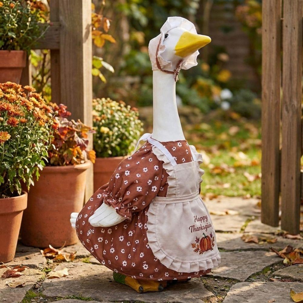 Pumpkin Print Thanksgiving Porch Goose Dress Outfit Goose Apron Suit for 23 Inch Yard Goose