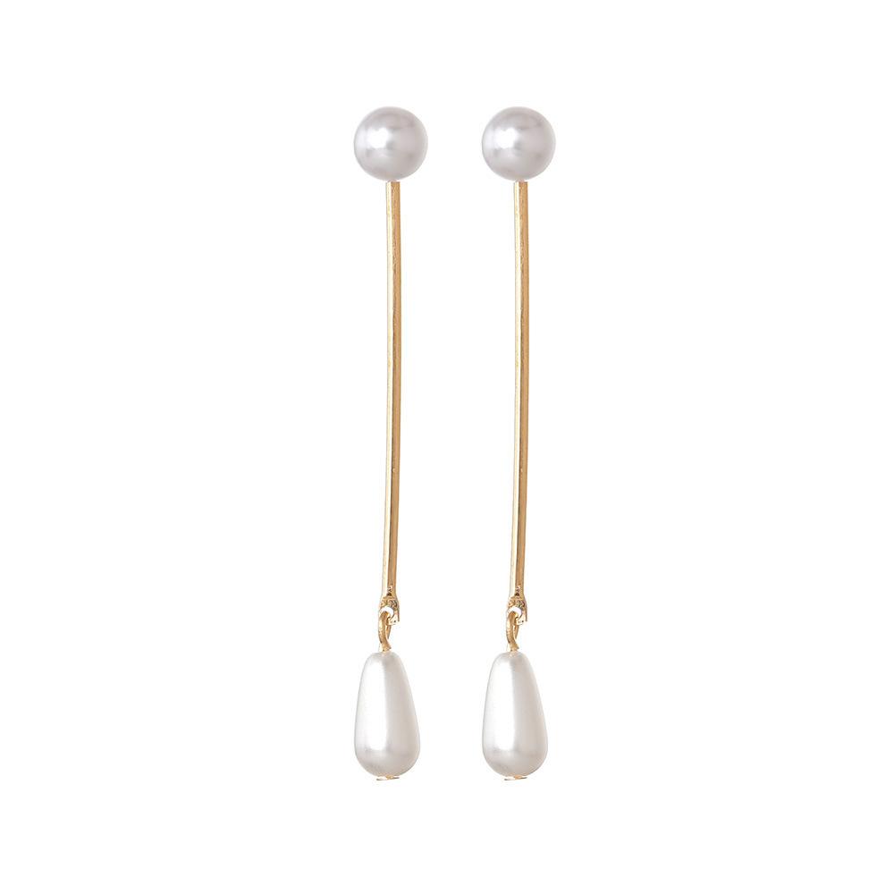 

Simple water drop-shaped pearl metal earrings, elegant temperament women s earrings золотий