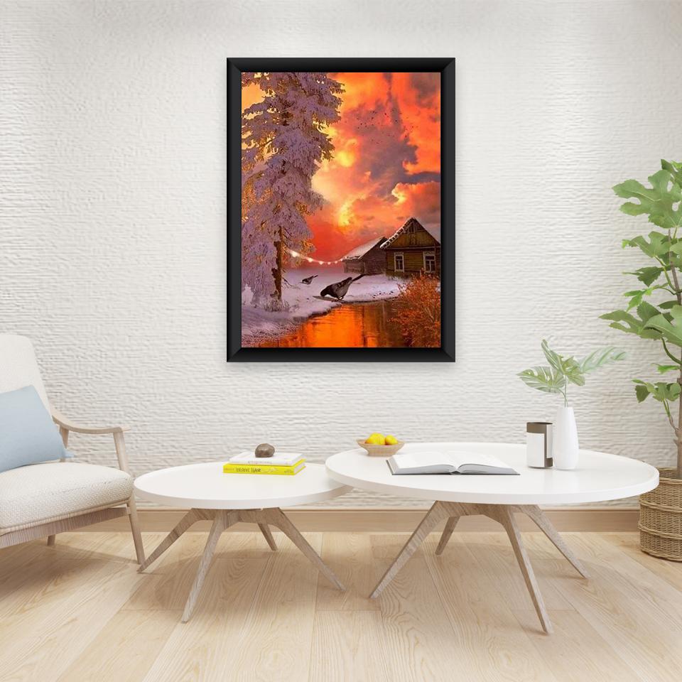 5D Diamond Painting Winter Cross Stitch Landscape Diamond Embroidery Snow Resin Mosaic Full Layout Home Decor Wall Art Gift