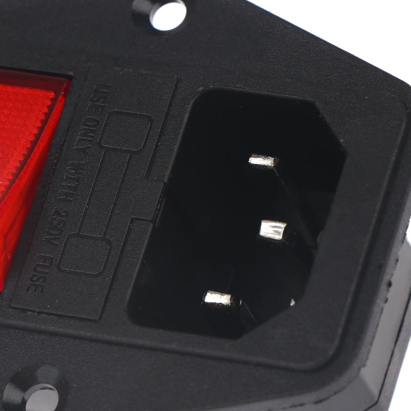 IEC320 C14 AC Electrical Socket Red LED Rocker Switch 10A 250V 3 Pin for Home Theater System Power Access