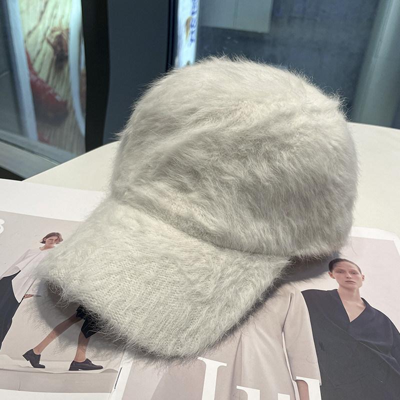 Cappellino da baseball in peluche autunno e inverno da donna, versatile, viso piccolo, pelo di coniglio puro, cappello comodo e caldo