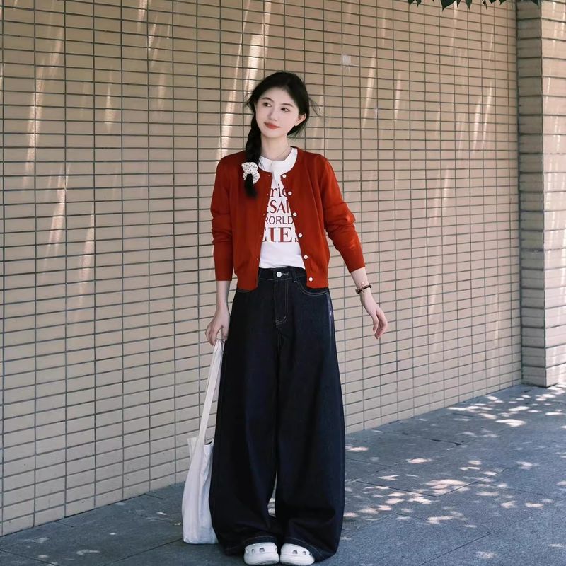 

K-стиль Красный Весенне-осенний Маленький Мягкий Клейкий Кардиган Верхняя одежда Red S