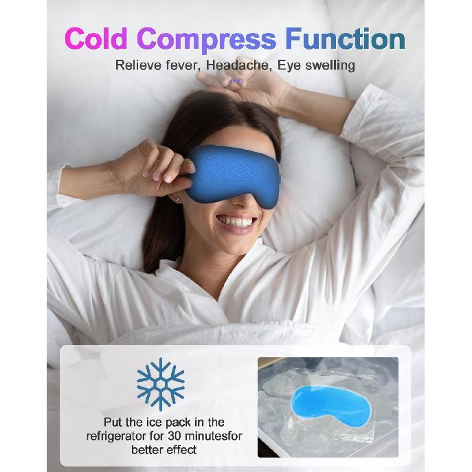 Cooling & Heat Eye Mask for Sleeping, Cordless Heated Silk Sleep Mask, Eye Compress for Dry Eyes, 3 Temperature, Auto Shut-Off for Sleep, Adjustable