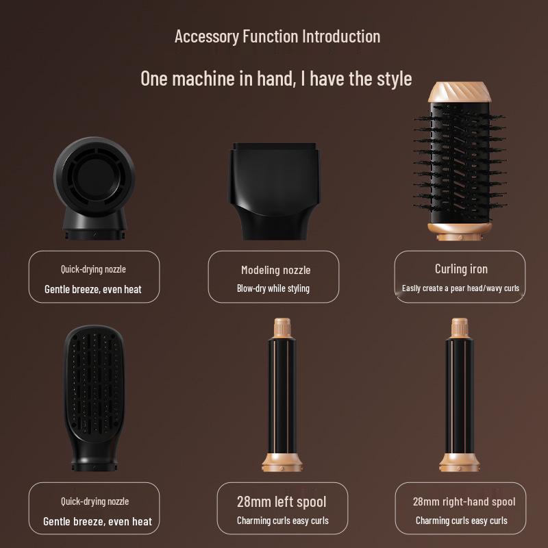 Çok Fonksiyonlu Hızlı Kuruyan Saç Kurutucu ve Maşa – Kabarık Modeller İçin Altı Bir Arada Sıcak Hava Tarağı