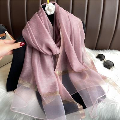 Large Luxury Organza Silk Scarf Solid Color Wrap Headscarf New Long Scarves For Women Hijab