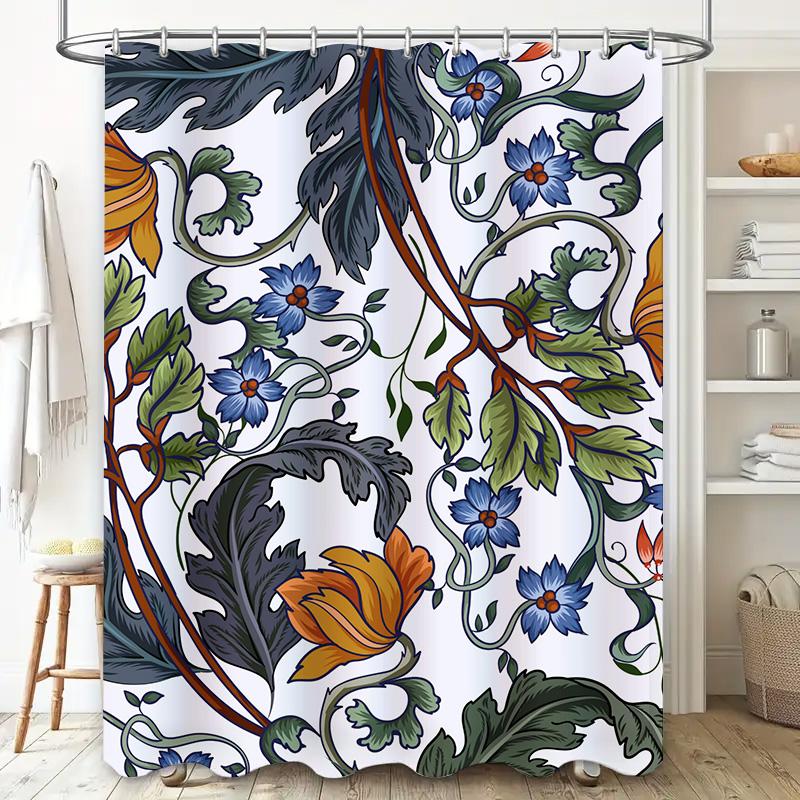 Floral Print Shower Curtain Waterproof Fabric Home Decor Bathroom Accessories Decoration Panel for Bathtub