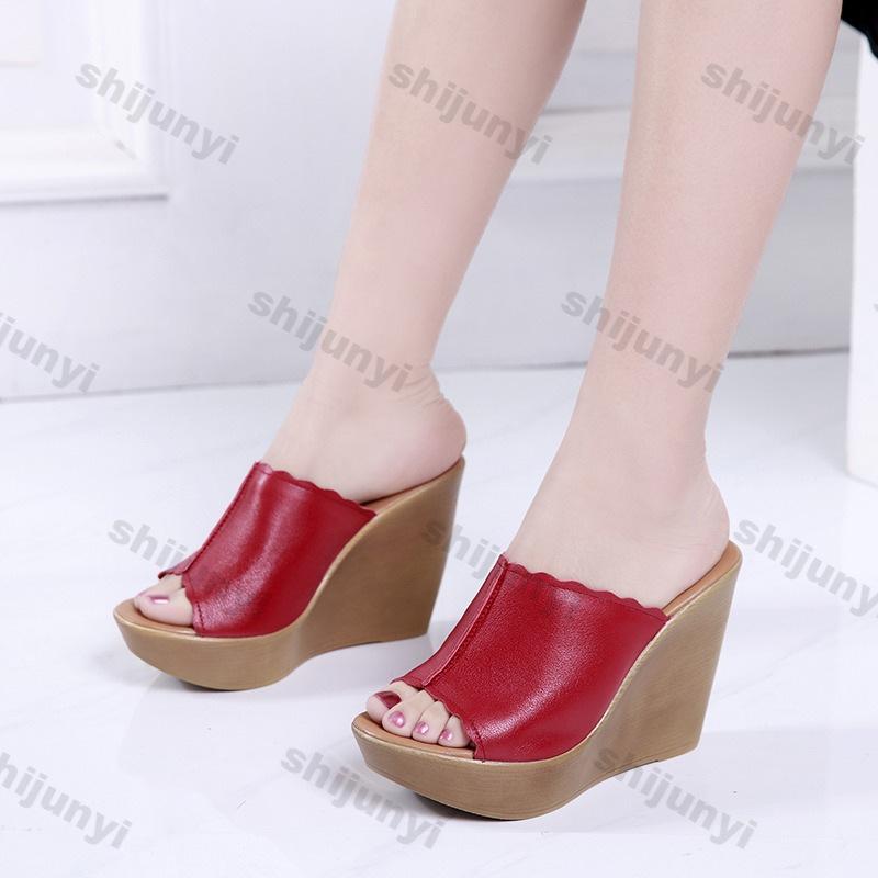 Dámské klínové pantofle, letní nové platformové sandály s otevřenou špičkou, módní plážové sandály na klínu, platforma, vysoké podpatky