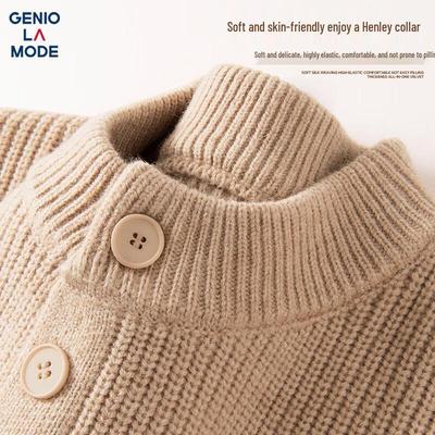 GENIOLAMODE Men's Henley Collar Knit Sweater