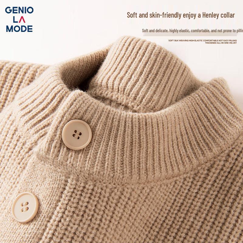 GENIOLAMODE Herren Strickpullover mit Henley-Kragen