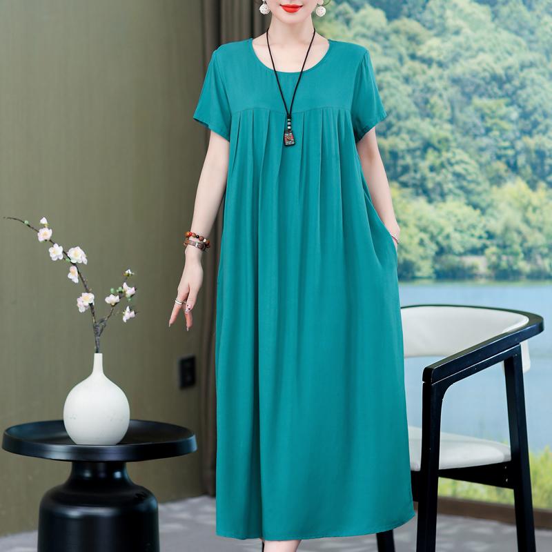 Abiti eleganti taglie forti per donna Abito lungo vintage a maniche corte allentato casual