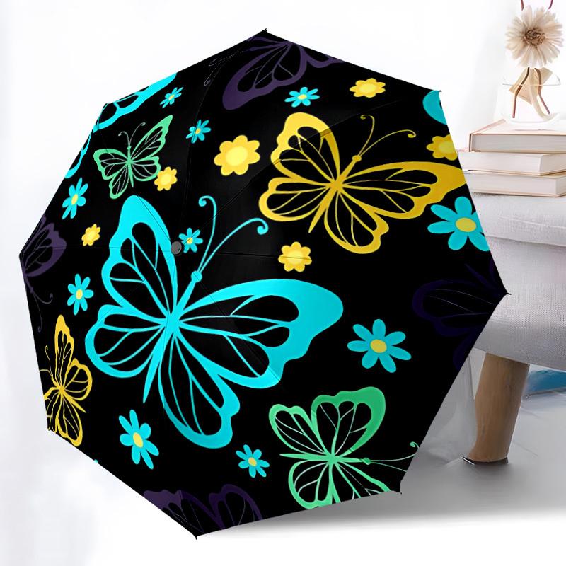 

1pc Butterfly Pattern Automatic Folding Umbrella Durable Iron Frame,All Seasons Home Travel Outdoor Multifunctional Umbrella yy251115164