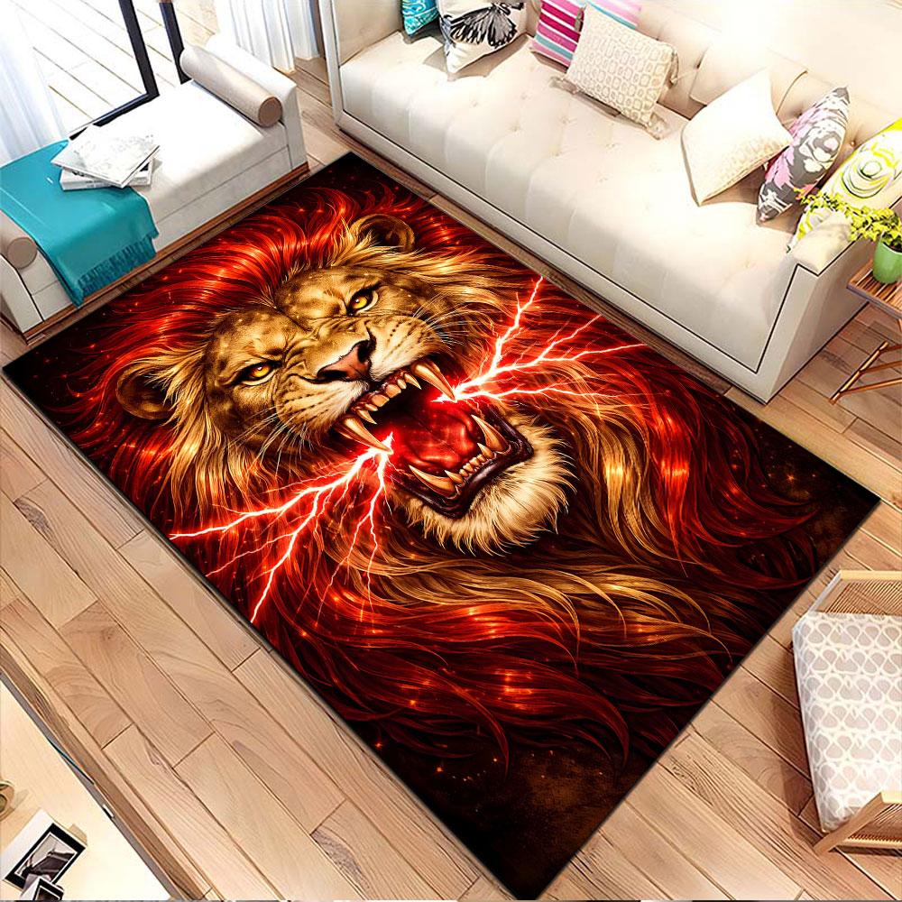 Roaring Fiery Lion Power Patterned Carpet, Non Slip Mat Suitable for Living Room and Bedroom Sofas