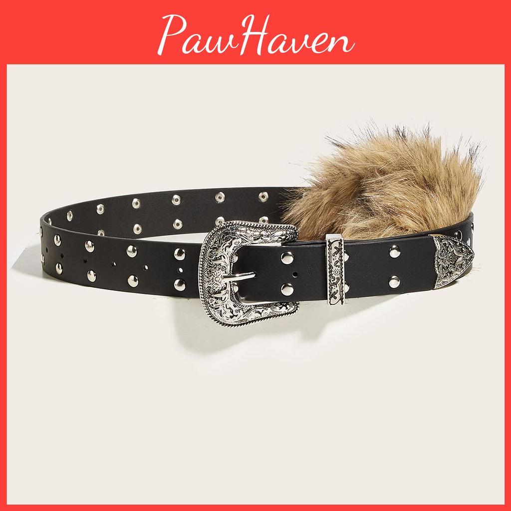 Trendy Pu Leather Belt Artificial Fur Design And Carved Needle Buckle For Fashionforward Looks