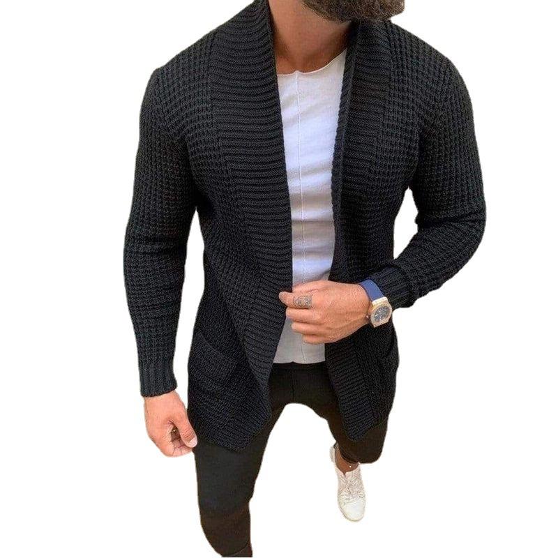Men's Long Knit Jacket Cardigan Jacket Solid Color Sweater Jacket Autumn Knit Jacket