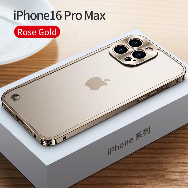 Coque de téléphone à cadre métallique Pour iPhone 17 11 12 13 14 15 16 Pro Max Alliage d'aluminium Protection Complète de l'Objectif Coque Arrière Métallique Plaqué Pour iPhone 13 mini