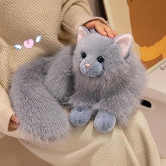 Realistic Cat Plush Toy Lifelike Stuffed Animal Cat Doll Soft Fluffy Cat Throw Pillow Gift for Adults Kids Youth