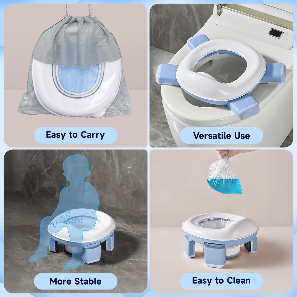 Portable Travel Potty for Toddlers Kids, Foldable Baby Potty Training Toilet Seat with Travel Bag and Storage Bag