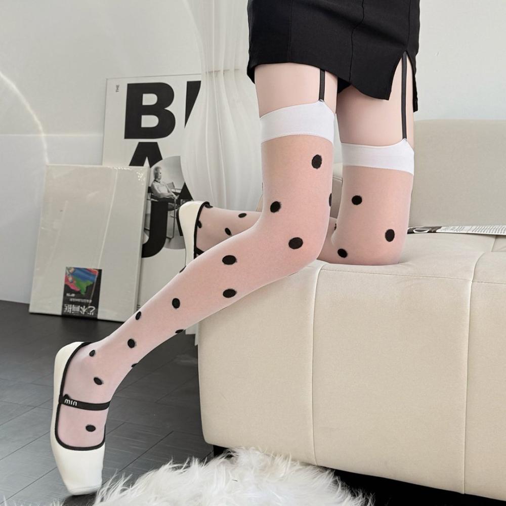White Dots Jk Stockings For Girls Japanese Style Club Long Socks Overknee Lolita Stage Decoration Festival Polka Dot Socks