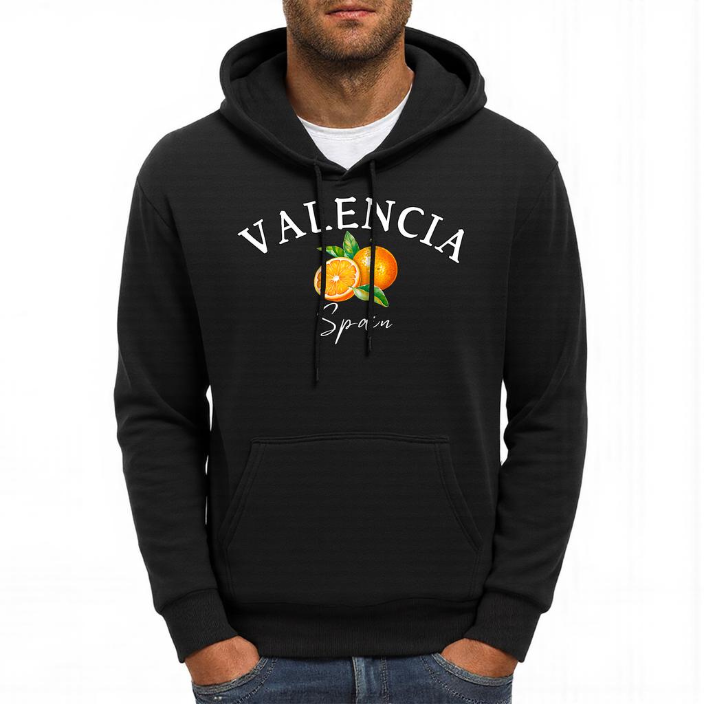 Valencia Spain Orange Print Mens Hoody Autumn Pocket Hoodies Multicolor Fleece Pullover All-Match Comfortable Male Hoodie