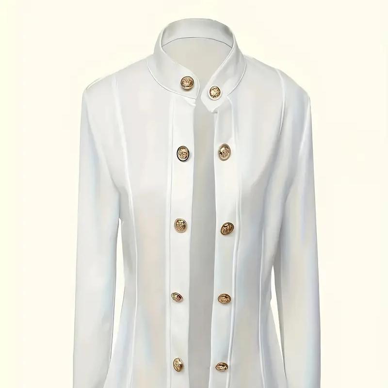 Women's Stand-up Collar Long-sleeved, Slimming and Fashionable Double-breasted Blazer