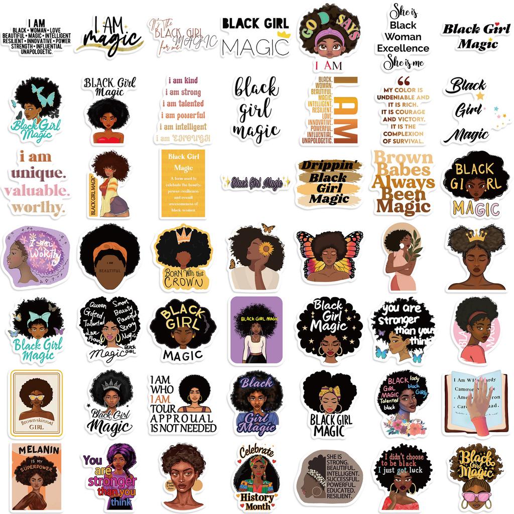 50 New Black Self-affirm Girl Graffiti Stickers Decorate Guitar Notebook Suitcase Waterproof
