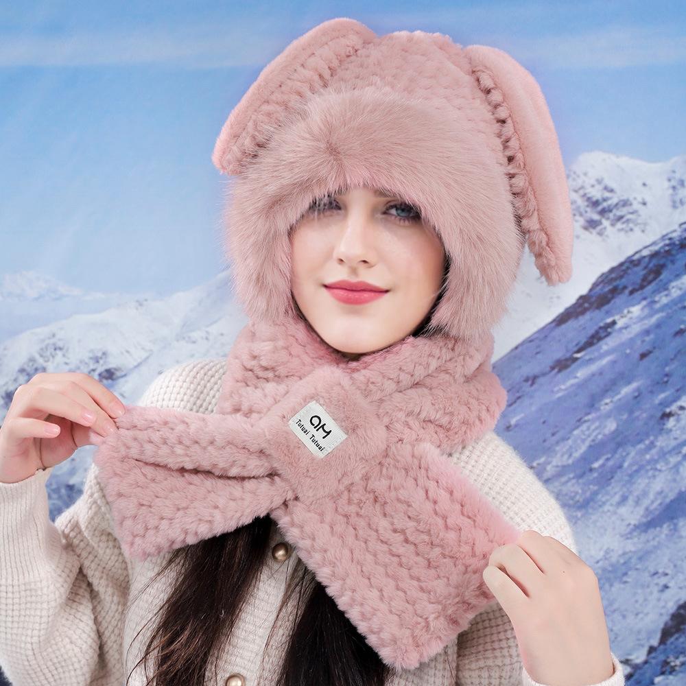 Hat Scarf Plush Hat for Women In Winter New Style Fresh and Sweet Cold Warm Hat Cute Versatile Two Piece Set
