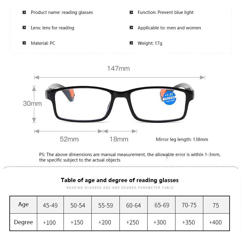Occhiali da lettura ultraleggeri, resistenti, anti-affaticamento per uomo e donna, occhiali per presbiopia, unisex +1.0 +1.5 +2.0 +3.5 +4.0